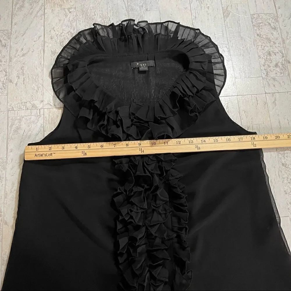 XXI Twenty One Black Ruffle Front Sleeveless Blouse Top Size Small - Picture 10 of 13